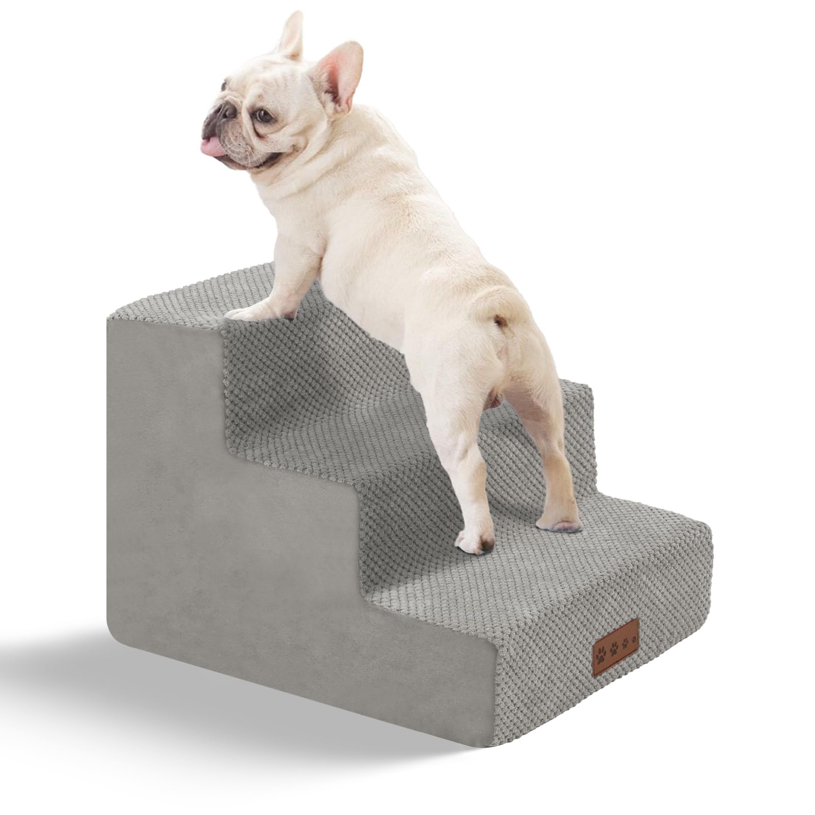 Non-slip 3-step dog stairs for beds and couches, ideal for senior and small dogs