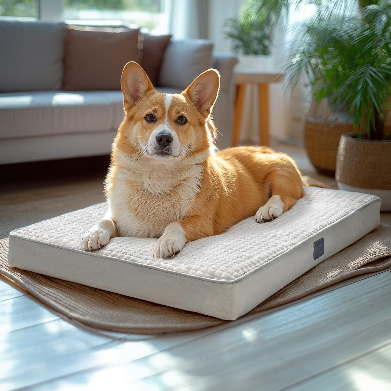 Orthopedic plush dog bed with egg-crate foam support for senior dogs
